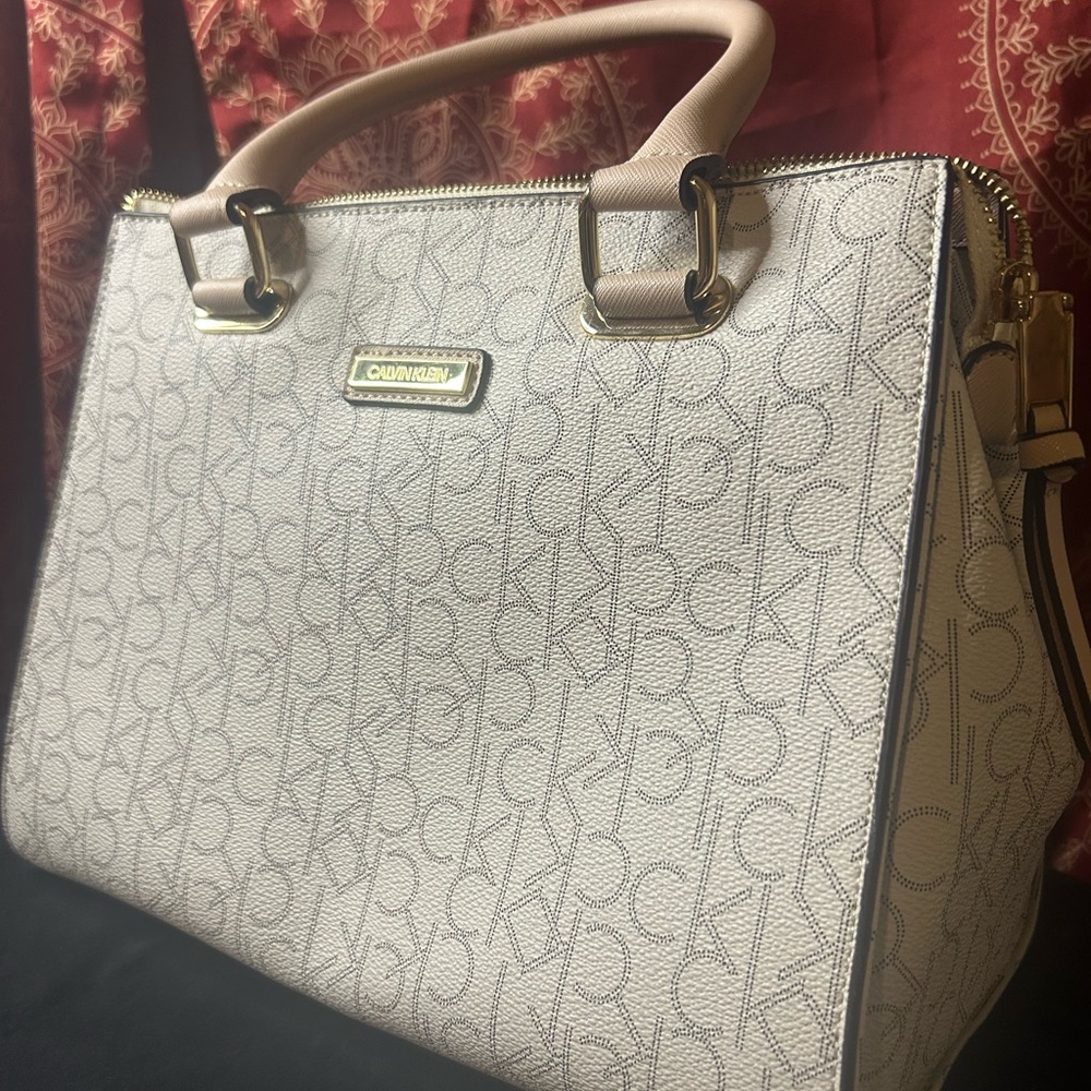 Calvin Klein Cream and Tan Satchel